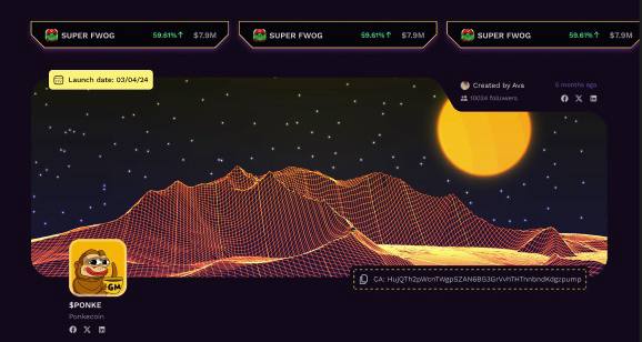 Memetropolis launch card with live trader feed and wireframe mountain launch artwork