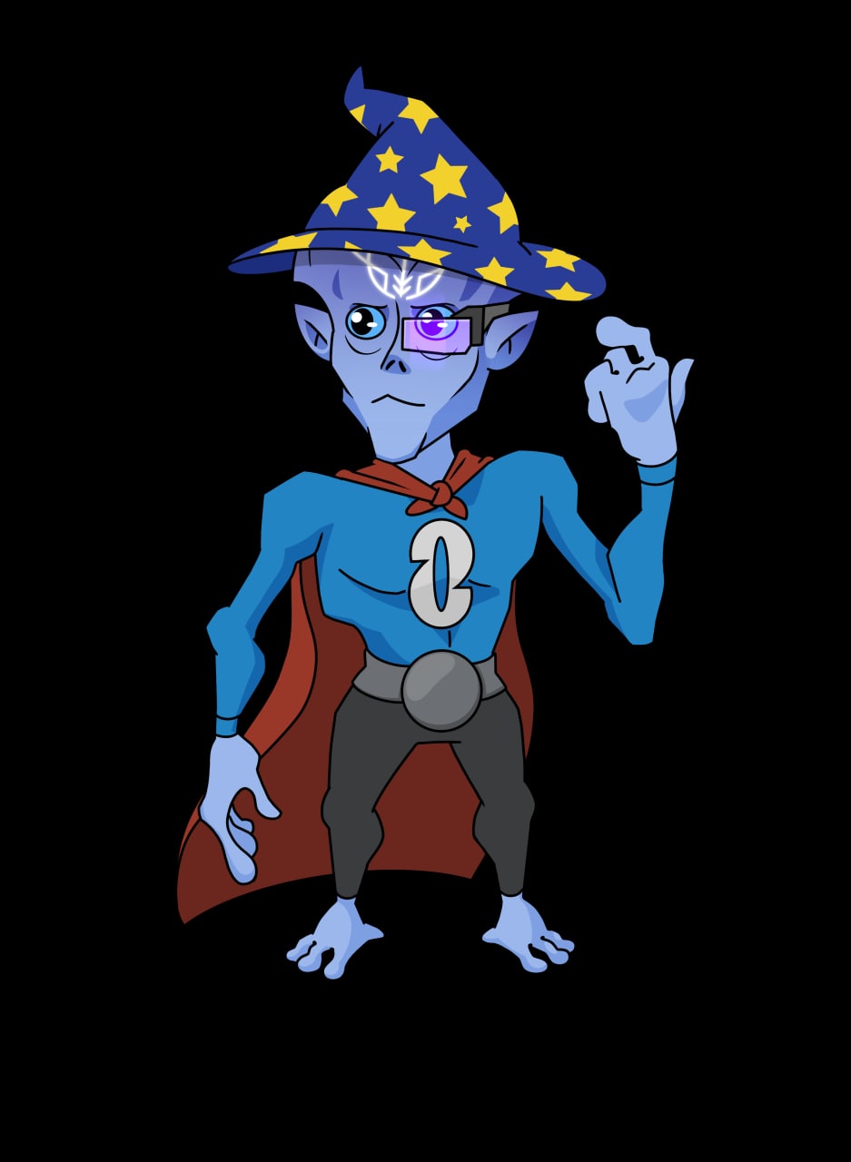Alternate ONFT wizard mascot illustration on a black background